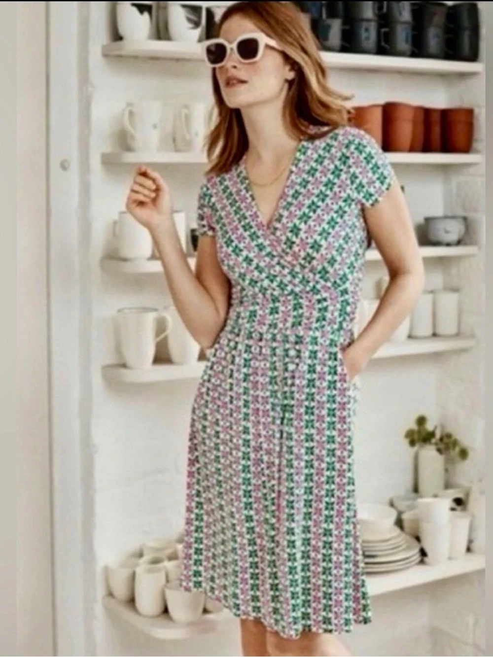 BODEN Lola Mosaic Floral Jersey Wrap Dress Size 8 - Picture 12 of 13
